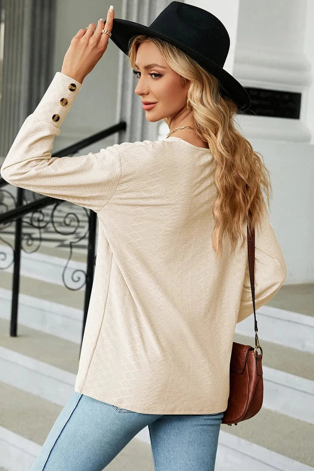 V-Neck Lantern Sleeve T-Shirt tops
