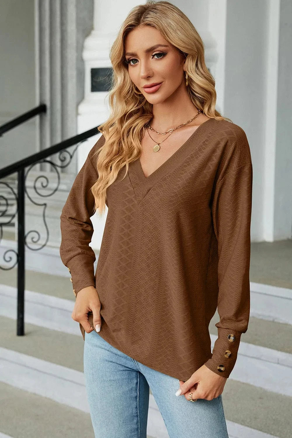 V-Neck Lantern Sleeve T-Shirt tops