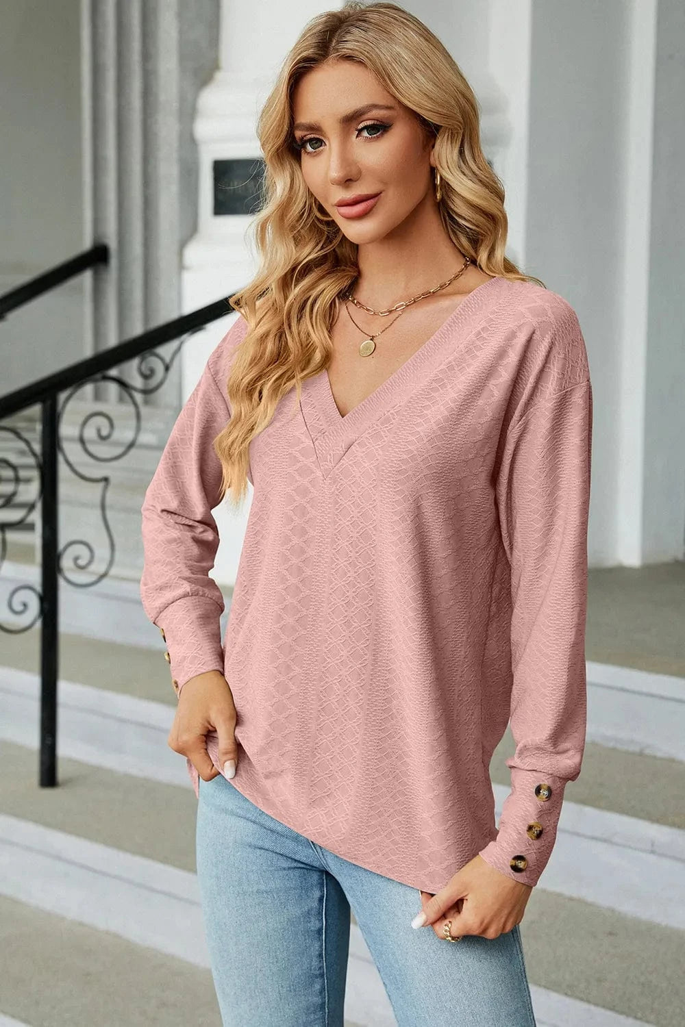 V-Neck Lantern Sleeve T-Shirt tops