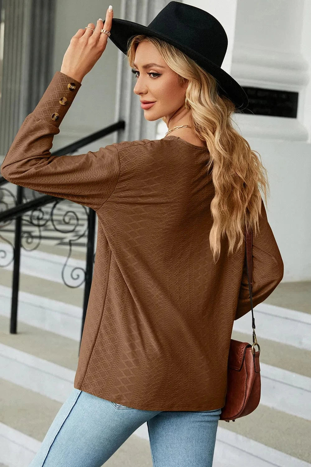 V-Neck Lantern Sleeve T-Shirt tops