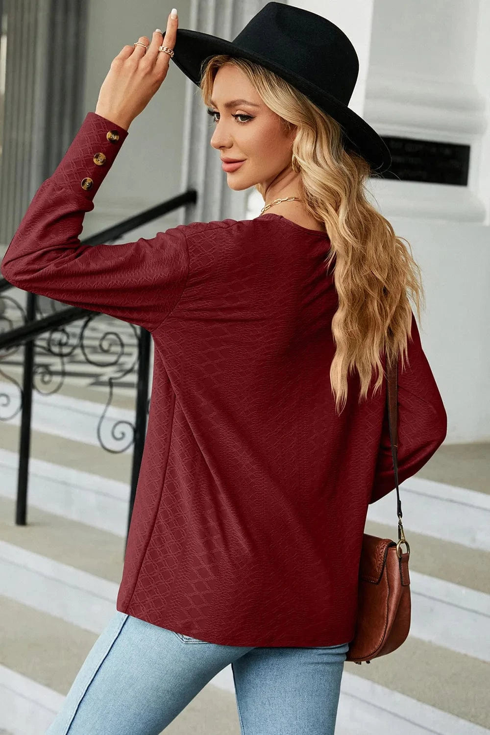 V-Neck Lantern Sleeve T-Shirt tops