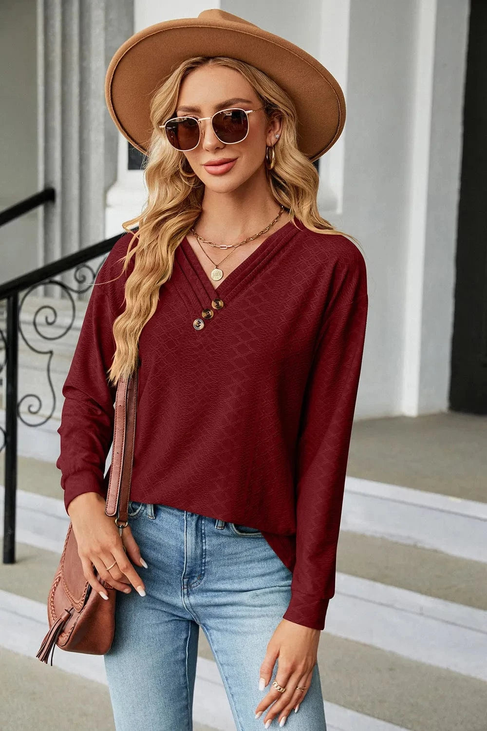 V-Neck Long Sleeve T-Shirt tops