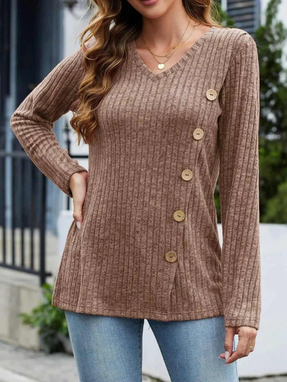 V-Neck Long Sleeve T-Shirt tops