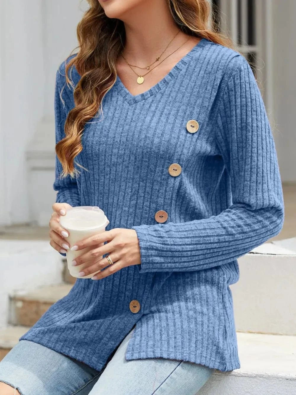 V-Neck Long Sleeve T-Shirt tops