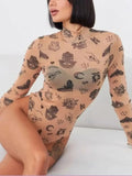 Trendy Mock Neck Bodysuit Dust Storm / S