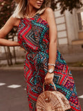 Tropical Floral Halter Neck Summer Dress Red / S