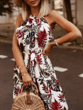 Tropical Floral Halter Neck Summer Dress White / S