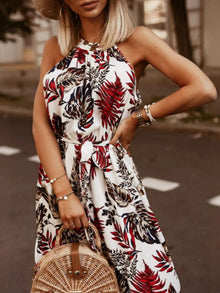 Maxi abito tropical floreale all'americana