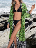 Tropical Leopard Print Kimono Beach Cover-Up Green Leopard Print / One Size