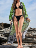Tropical Leopard Print Kimono Beach Cover-Up Green Leopard Print / One Size