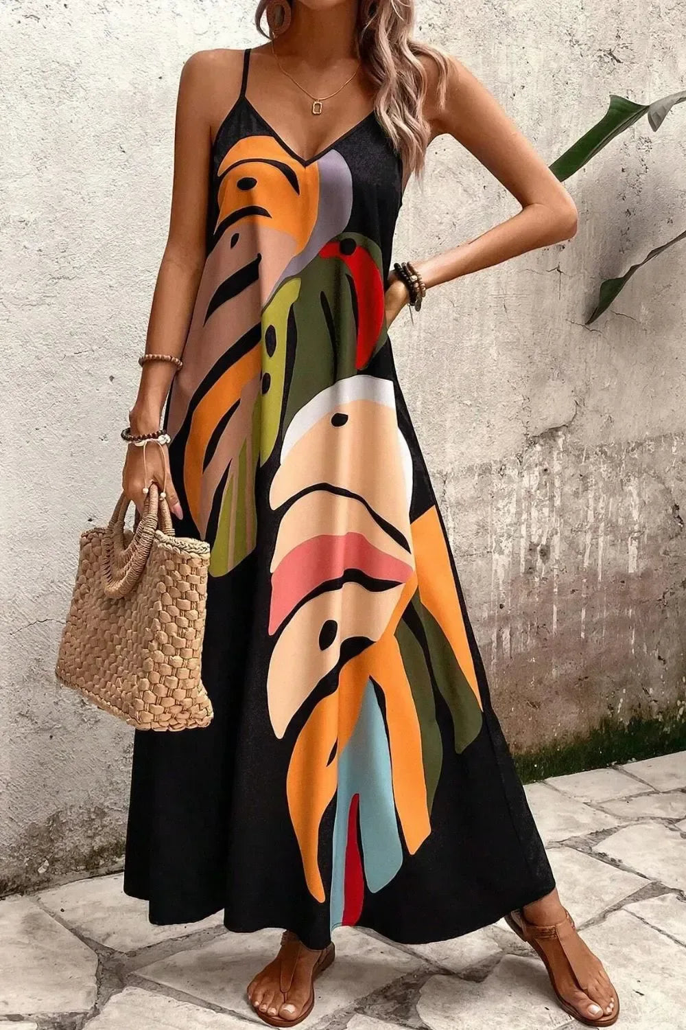 Tropical Maxi Dress for Women Black / S