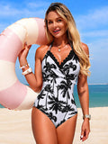 Tropical Palm Print Halter Neck One-Piece Swimsuit
