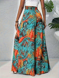Tropical Print Wide Leg Pants