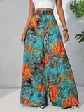 Tropical Print Wide Leg Pants Teal / S