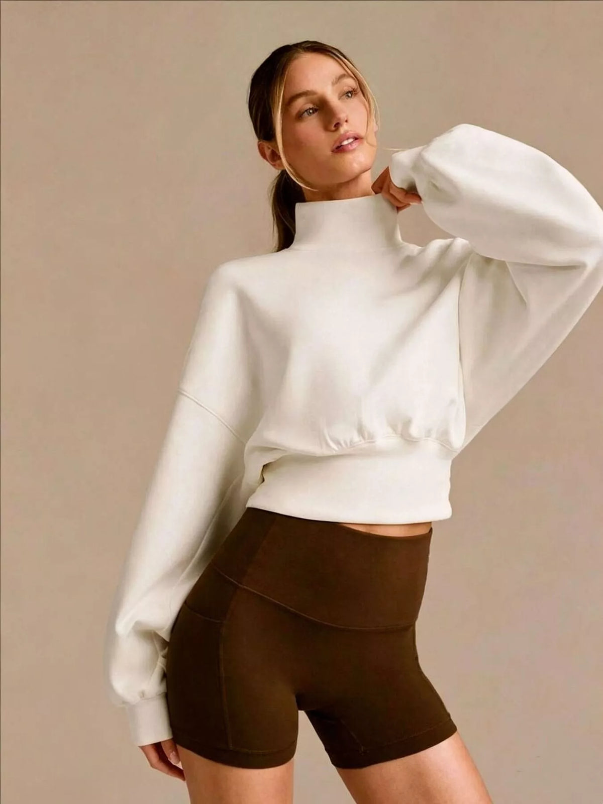 Turtleneck Drop-Shoulder Sweatshirt