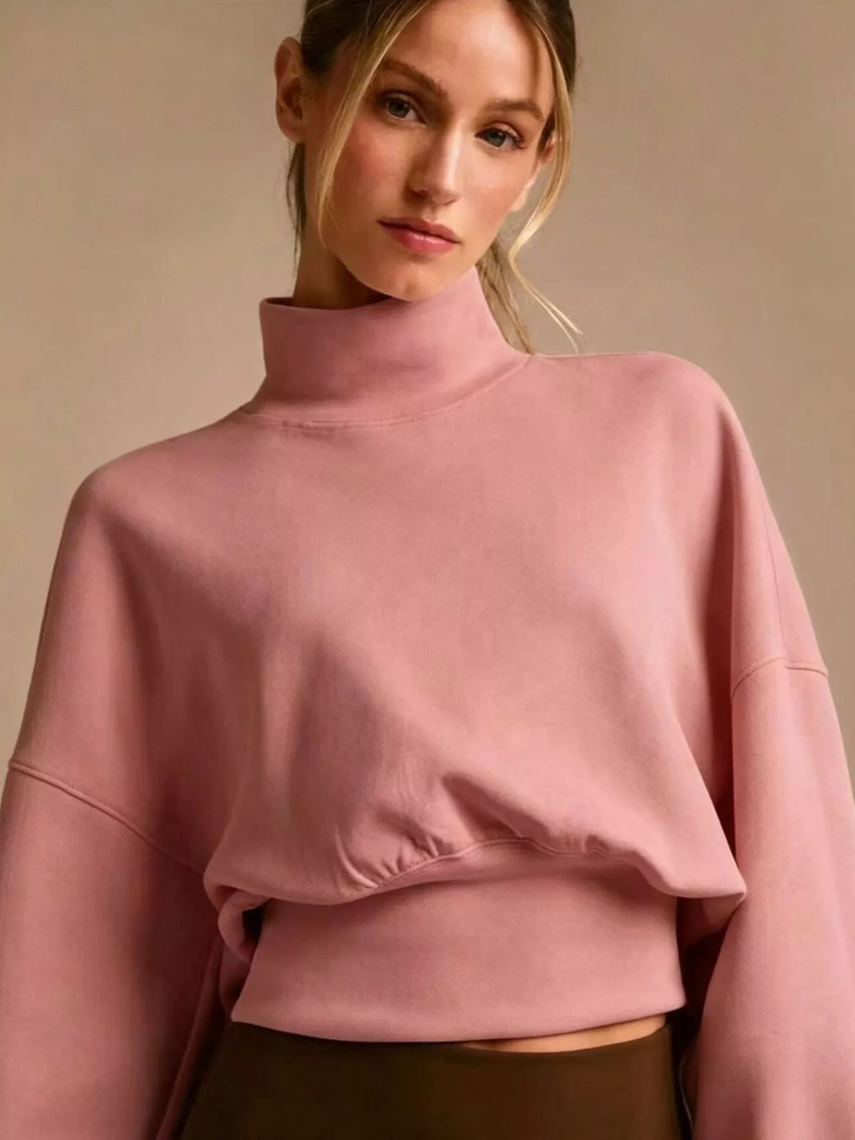 Turtleneck Drop-Shoulder Sweatshirt