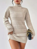 Turtleneck Long Sleeve Sweater Dress Apricot / S