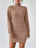 Turtleneck Long Sleeve Sweater Dress Khaki / S