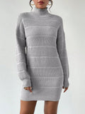 Turtleneck Long Sleeve Sweater Dress Light Gray / S