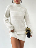 Turtleneck Long Sleeve Sweater Dress White / S