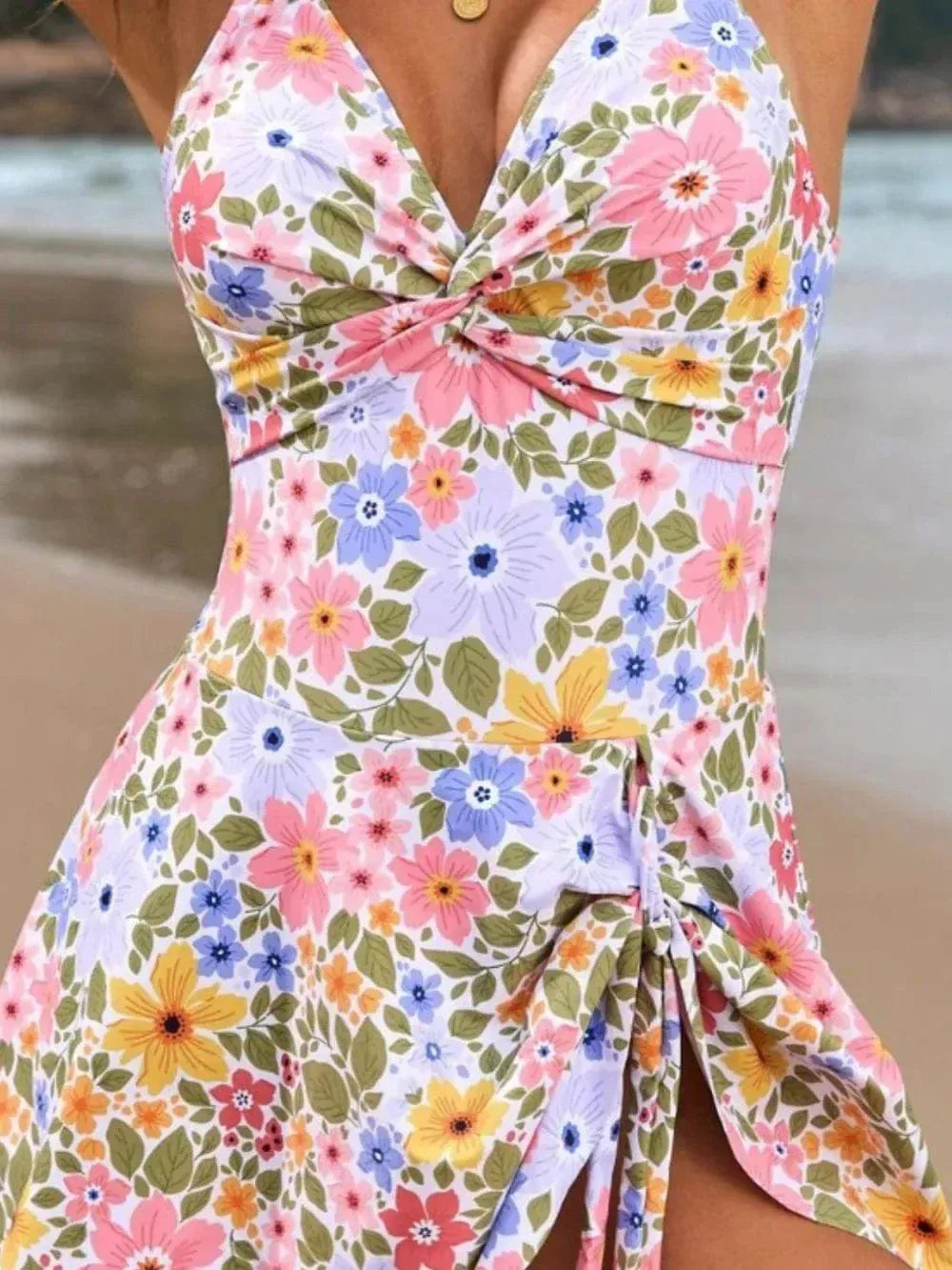 Twist Front Crisscross One Piece Swimsuit