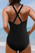 Twisted Crisscross V Neck One Piece Swimsuit