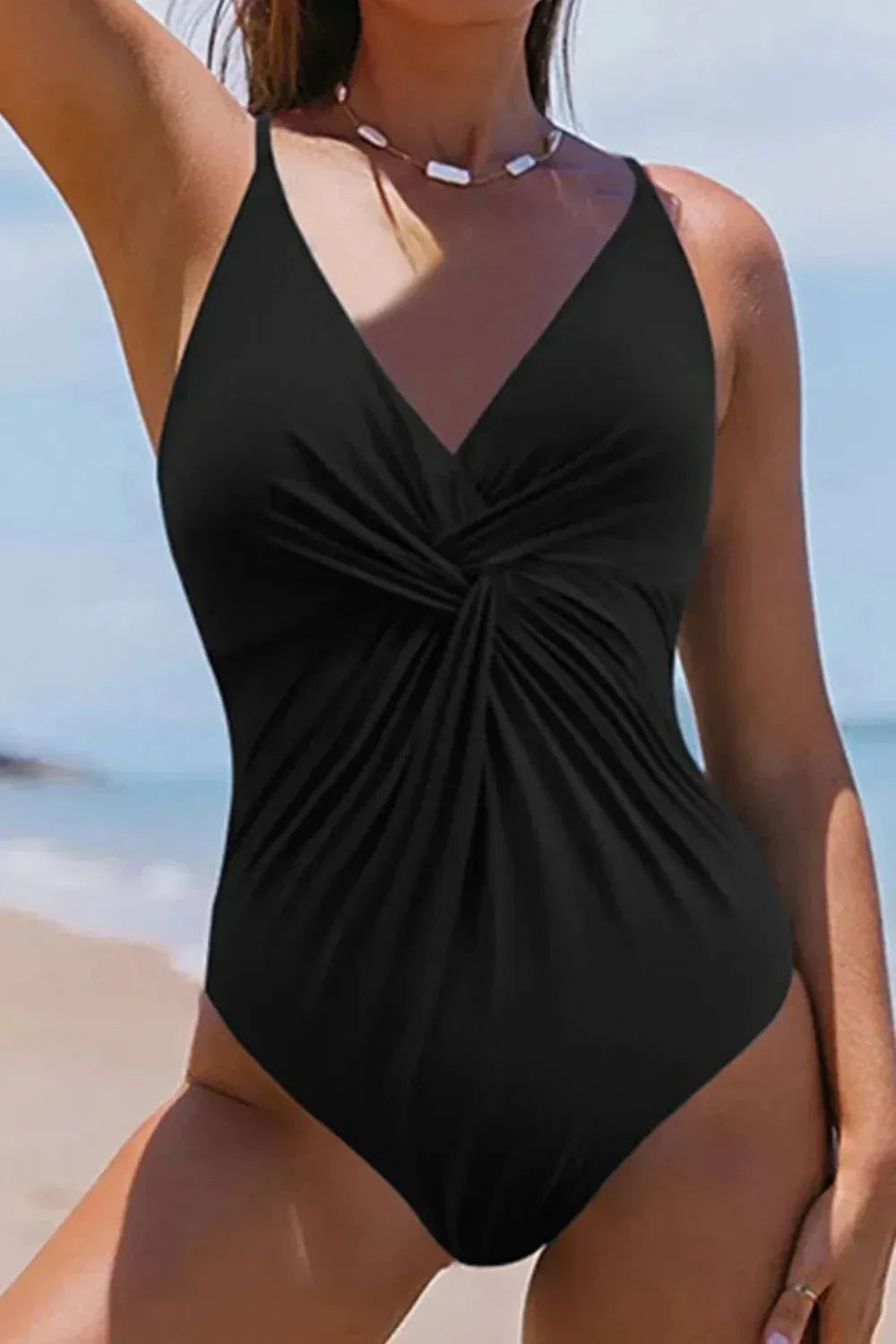Twisted Crisscross V Neck One Piece Swimsuit