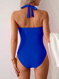 Twisted Front Halter Neck Ruched One-Piece Swimsuit