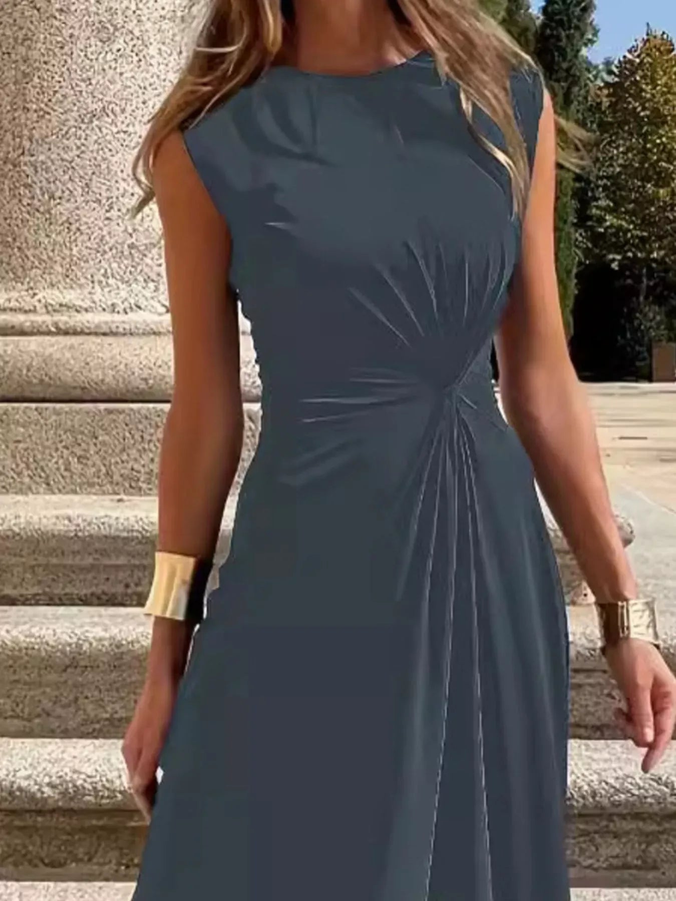 Twisted Round Neck Sleeveless Maxi Dress