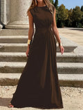 Twisted Round Neck Sleeveless Maxi Dress Brown / S