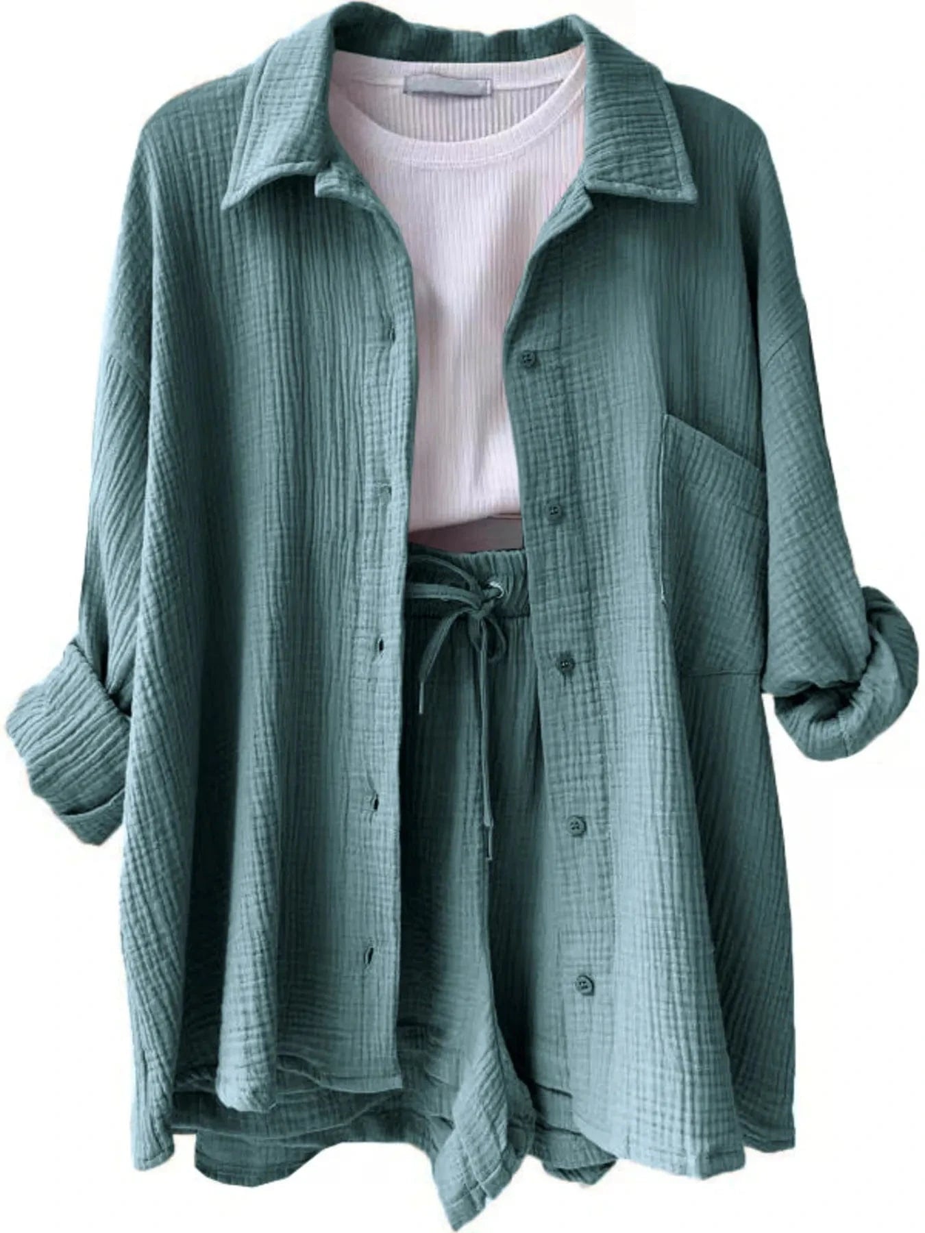Button Up Shirt and Shorts Set Two-Piece sets