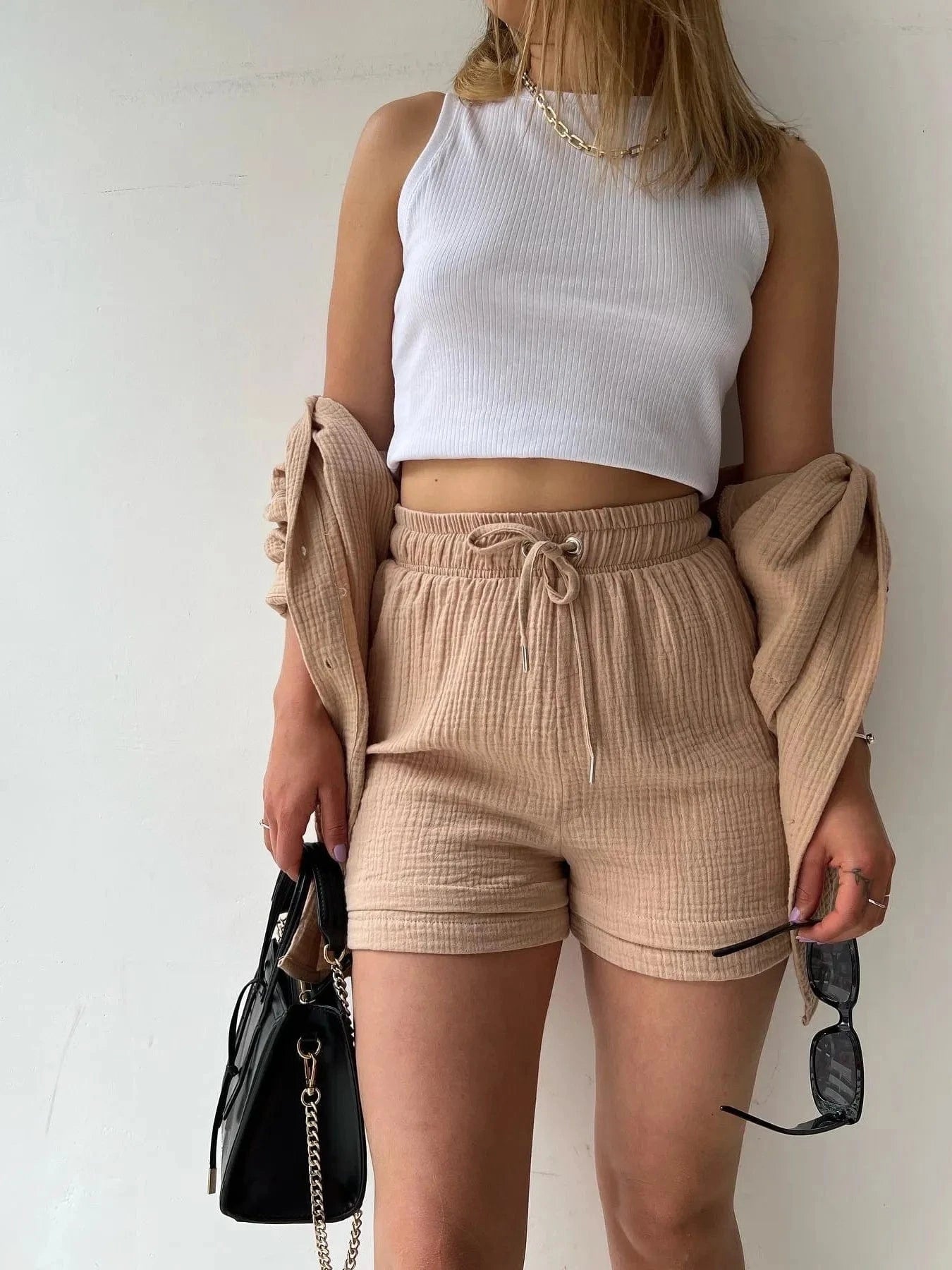 Button Up Shirt and Shorts Set Two-Piece sets