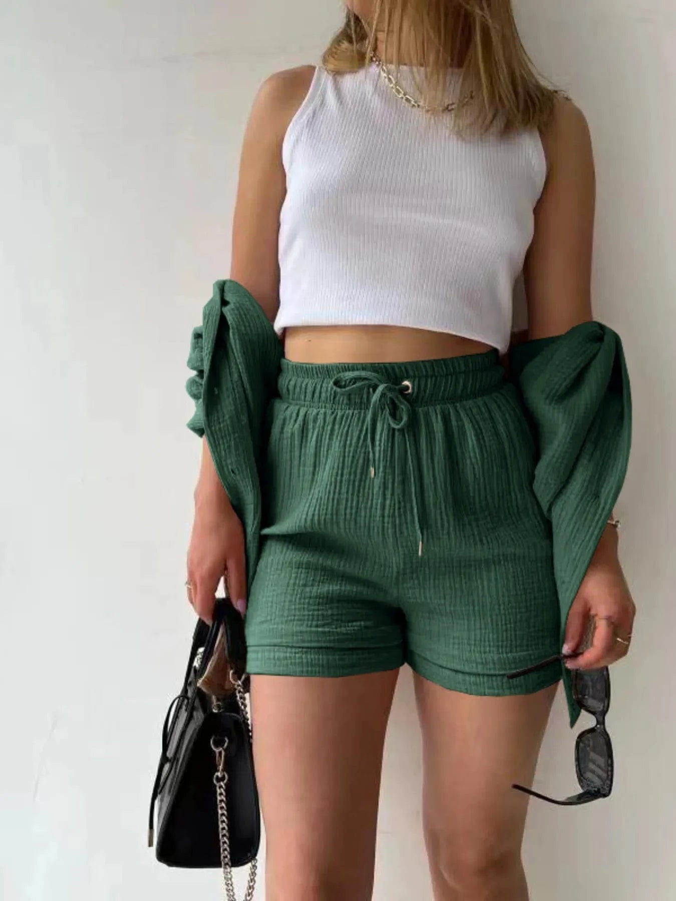 Button Up Shirt and Shorts Set Two-Piece sets