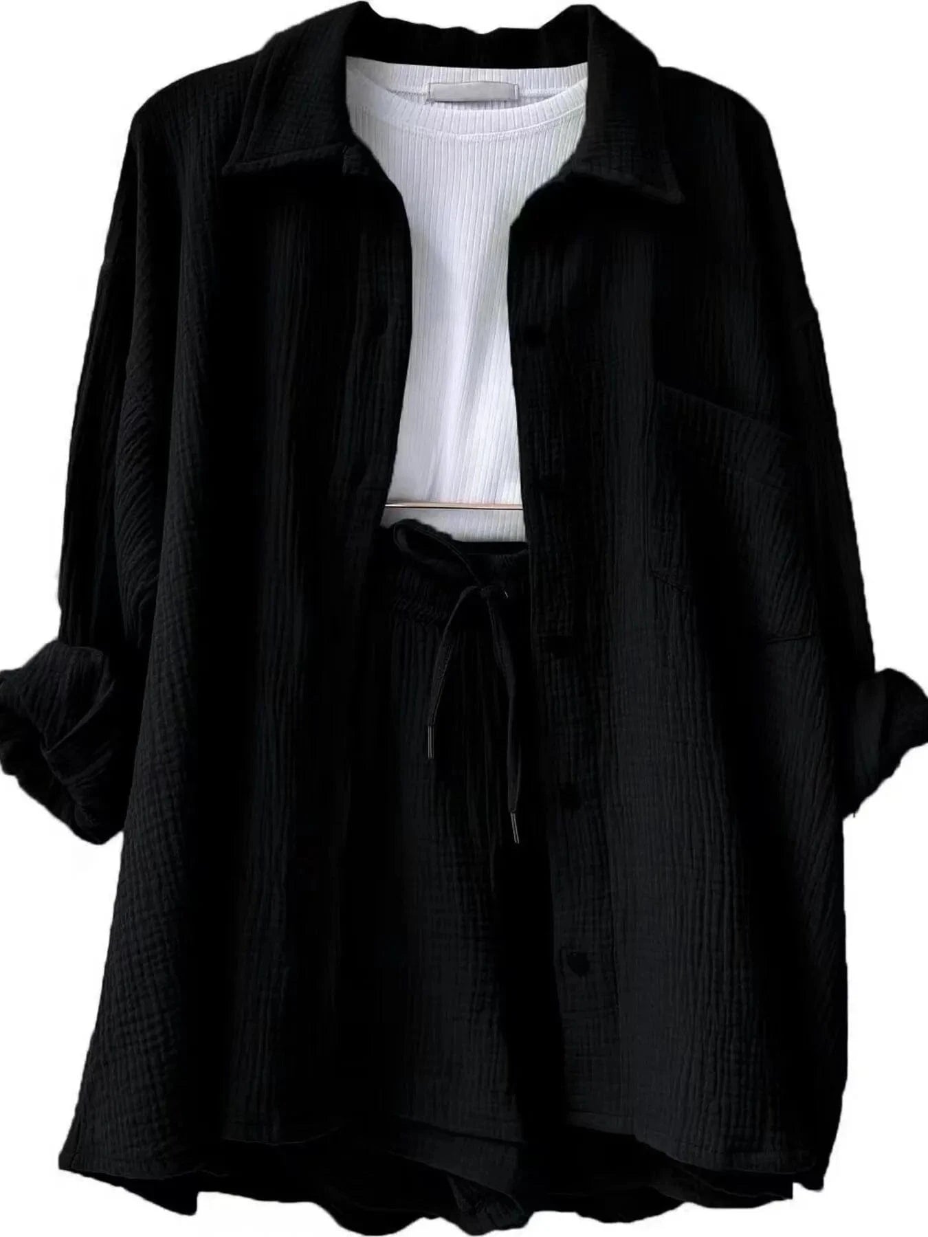 Button Up Shirt and Shorts Set Two-Piece sets