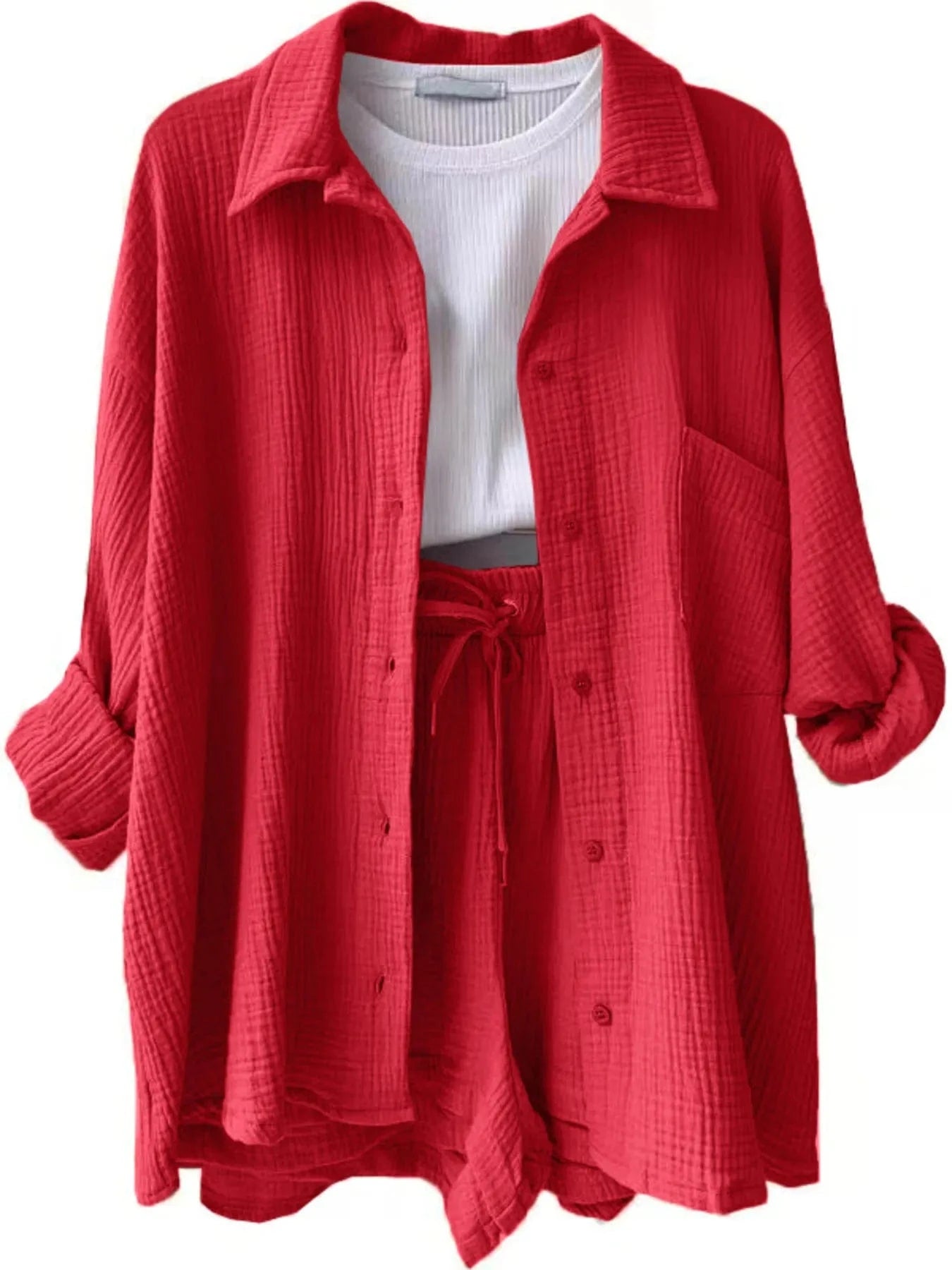 Button Up Shirt and Shorts Set Two-Piece sets