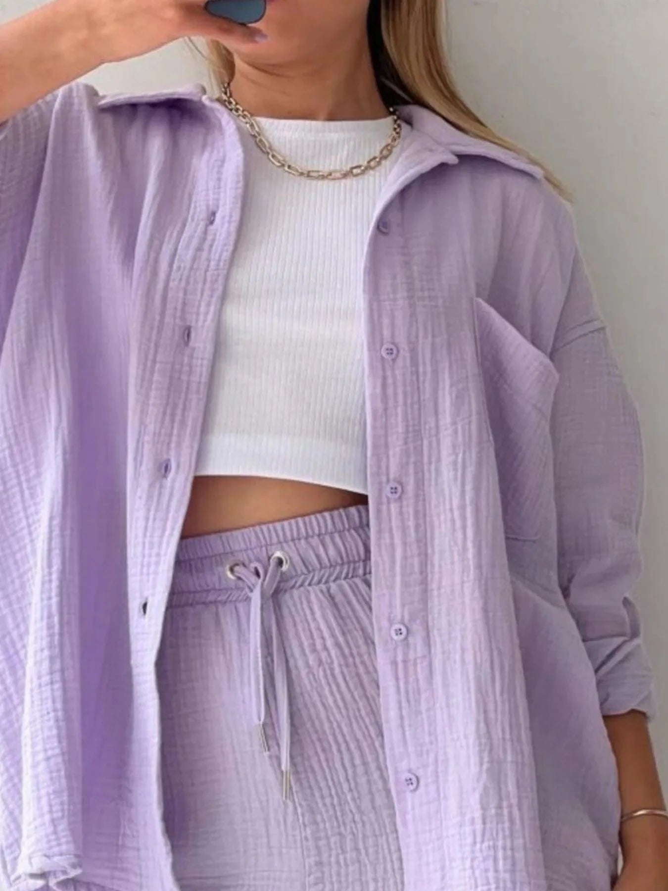 Button Up Shirt and Shorts Set Two-Piece sets