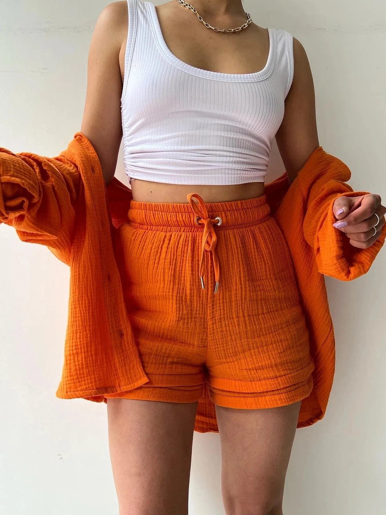 Button Up Shirt and Shorts Set Two-Piece sets