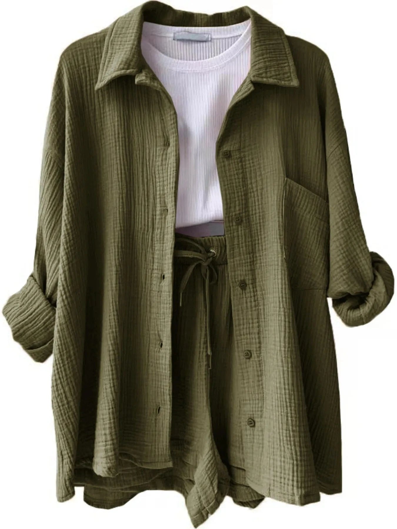 Button Up Shirt and Shorts Set Two-Piece sets
