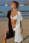 Two-Tone Side Slit Open Front Swim Cover-Up Black / One Size