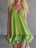 V-Neck Bubble Hem Mini Dress Plus Size Green / XS