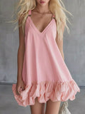 V-Neck Bubble Hem Mini Dress Plus Size Pink / XS