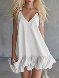 V-Neck Bubble Hem Mini Dress Plus Size White / XS