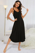 V-Neck Midi Lounge Dress for Women Black / S