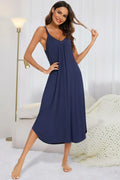 V-Neck Midi Lounge Dress for Women Dark Blue / S