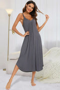 V-Neck Midi Lounge Dress for Women Dark Gray / S