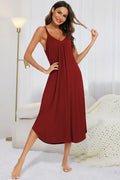 V-Neck Midi Lounge Dress for Women Scarlet / S