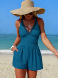 V-Neck One-Piece Swimsuit with Pockets Peacock Blue / S