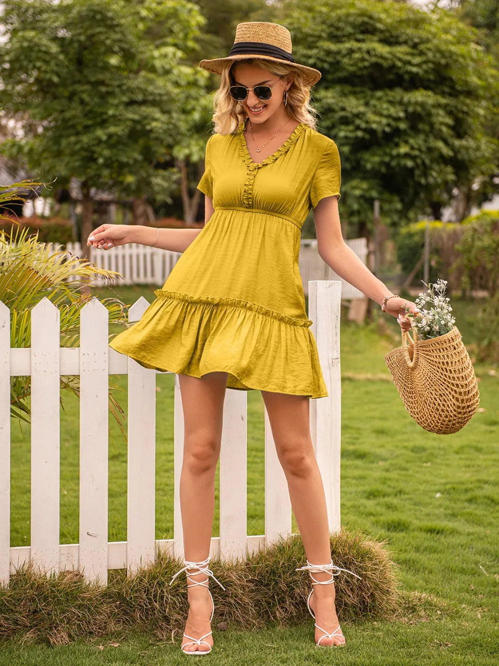 Ivy Lane V-Neck Short-Sleeve Ruffle Hem Dress - product view 10