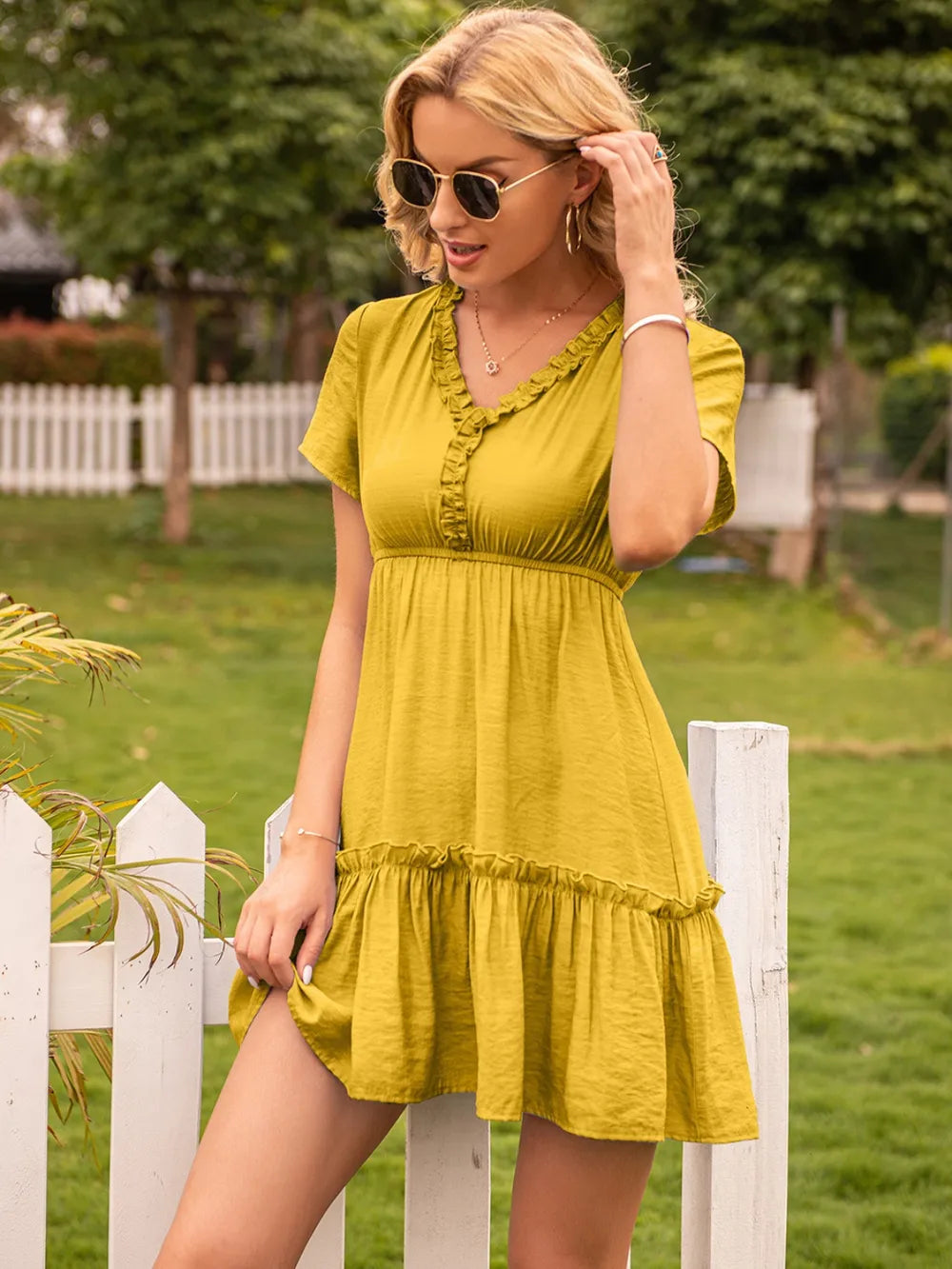 Ivy Lane V-Neck Short-Sleeve Ruffle Hem Dress - product view 6