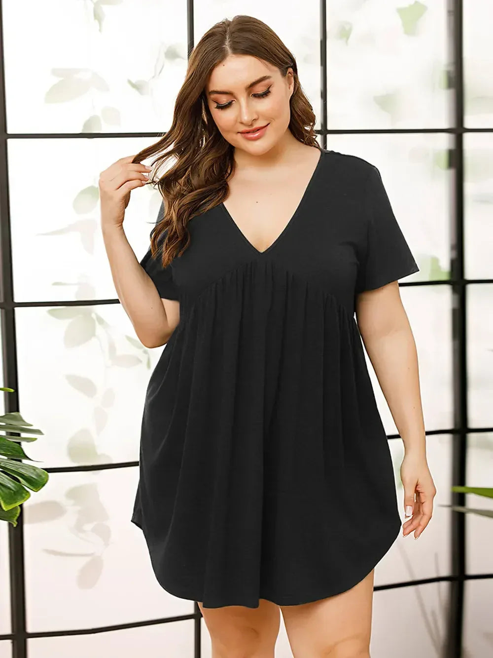V-Neck Short Sleeve Lounge Dress for Women